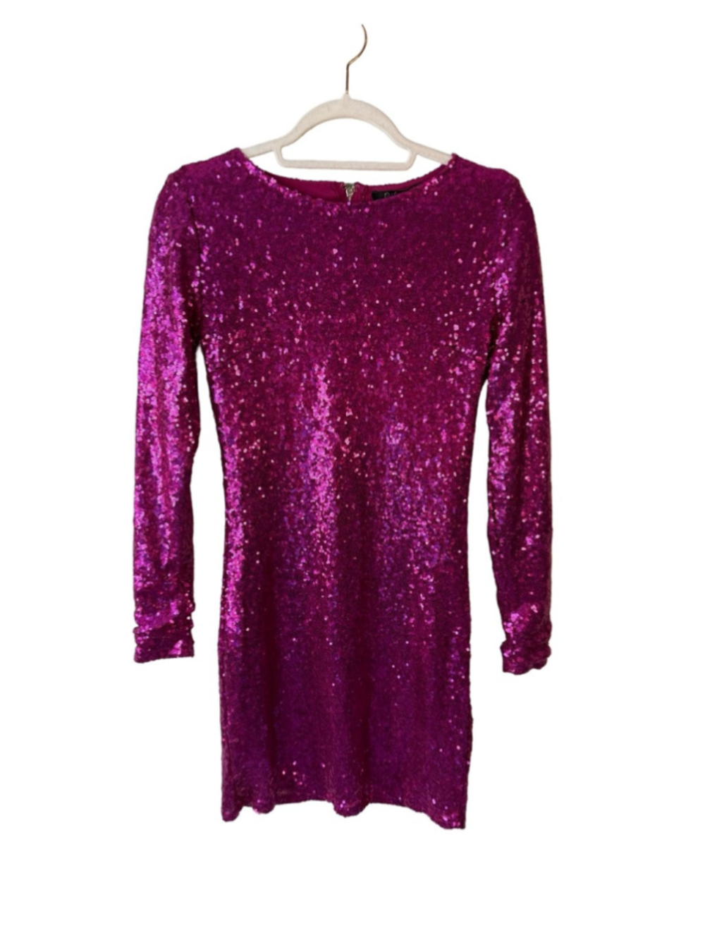 Revamped Fuchsia Sequin Long-Sleeve Mini Dress Size S Y2K Cocktail Party - Picture 2 of 14